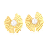 15.2mm*15.8mm Irregular Lotus Leaf Pearl Stud Earrings, Gold
