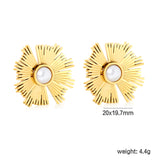 20*19.7mm Irregular Sunflower Pearl Stud Earrings, Gold