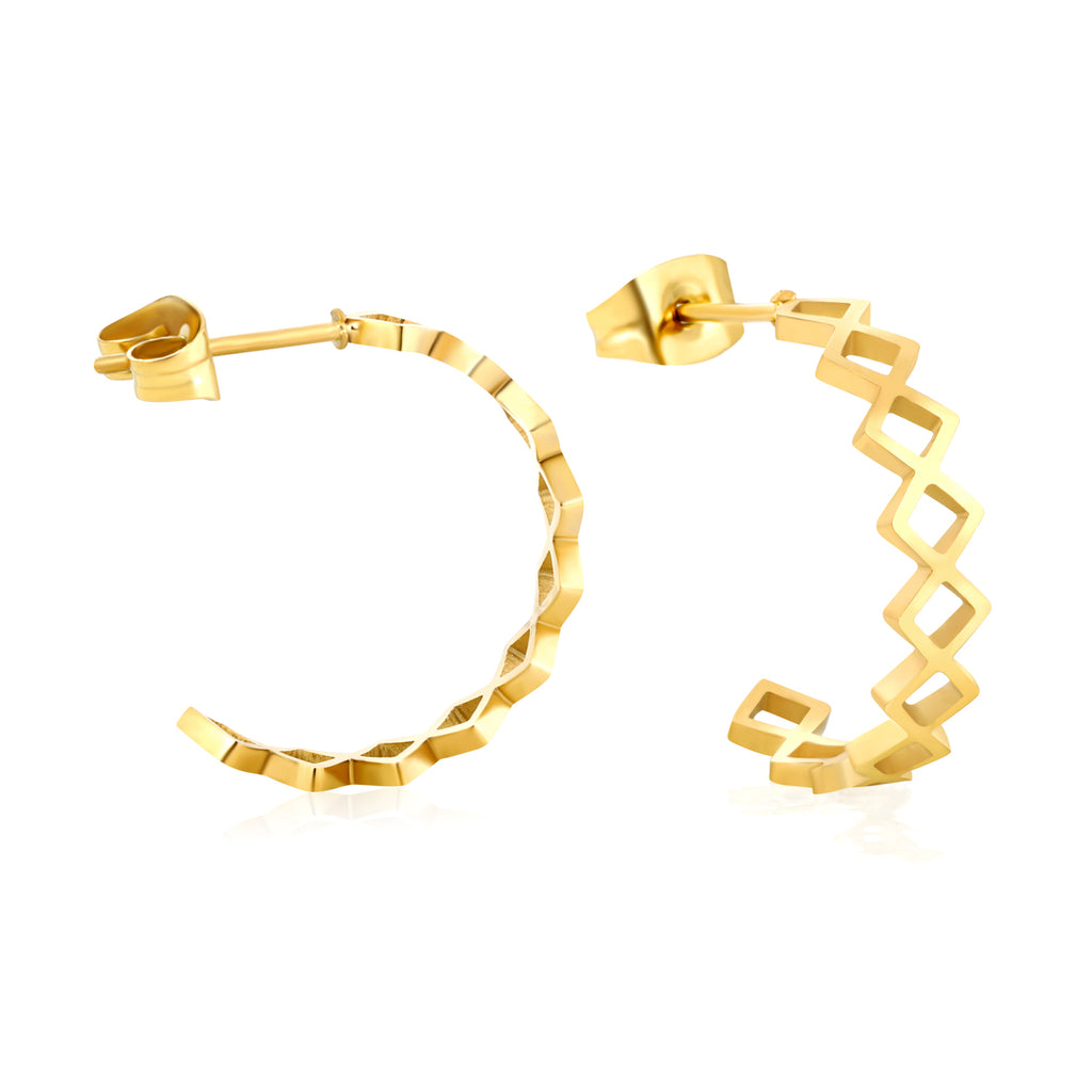 4.5*20mm Openwork Diamond C-Shaped Stud Earrings in Gold