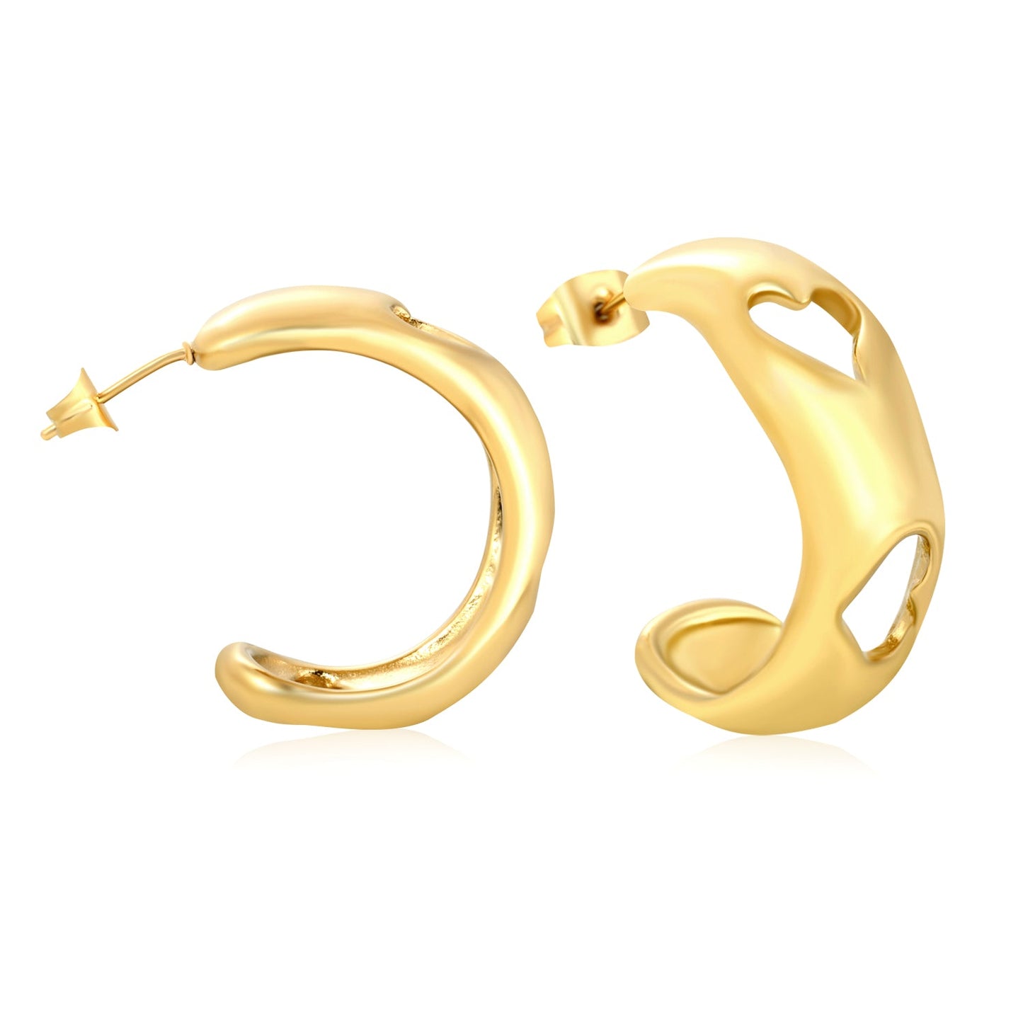 10.3*27mm C-Shaped Openwork Heart Stud Earrings Gold asonjewelry