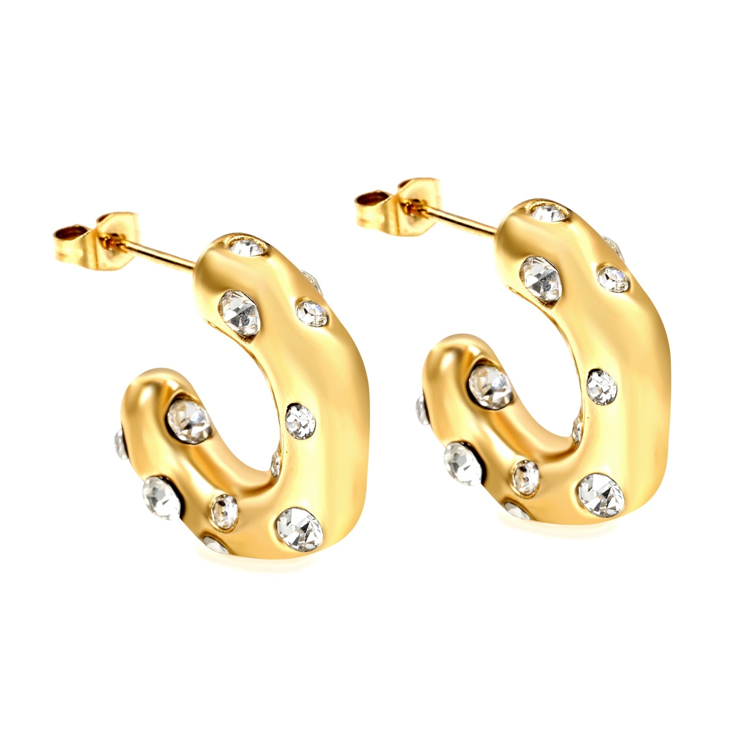 Half round earrings with white diamonds 5.6*high 18.3mm gold color asonjewelry