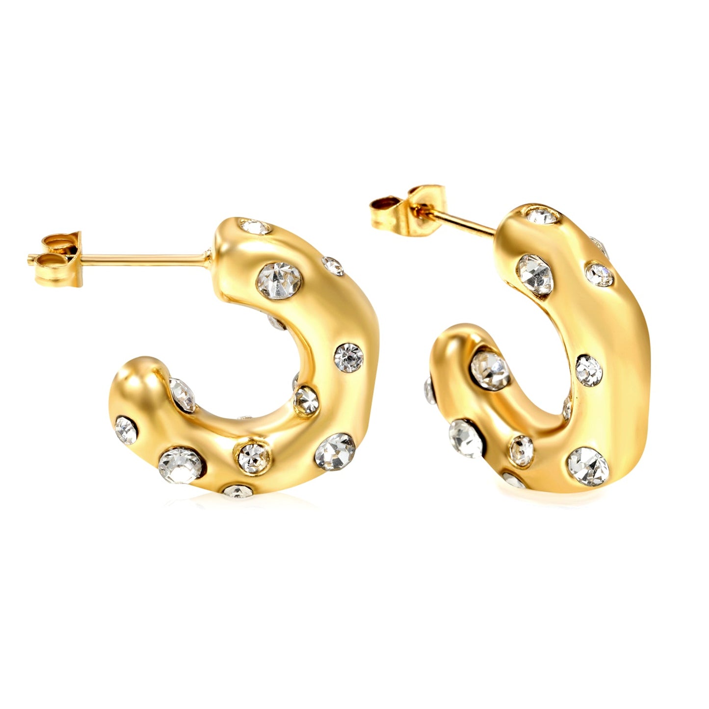 Half round earrings with white diamonds 5.6*high 18.3mm gold color asonjewelry