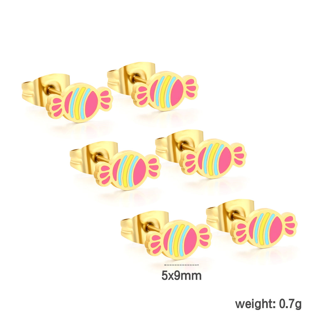 3 pairs of 5*9mm candy stud earrings in gold