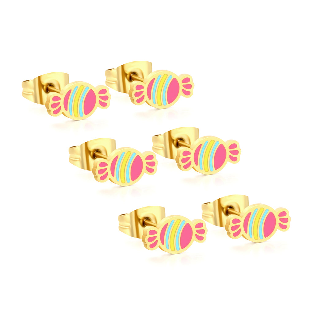 3 pairs of 5*9mm candy stud earrings in gold
