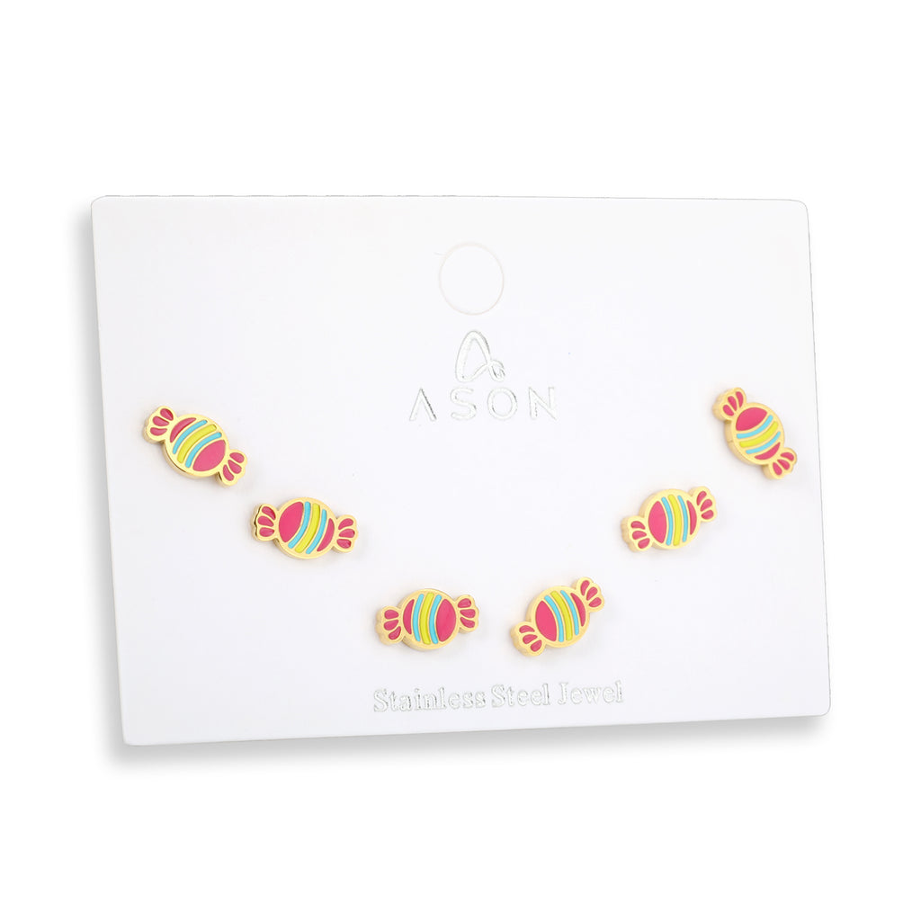 3 pairs of 5*9mm candy stud earrings in gold