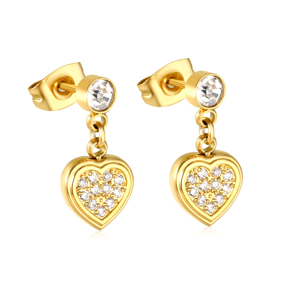 4mm Round Diamond & 8mm Heart Stud Earrings in Gold