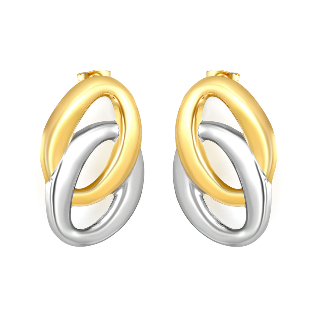 21.5mm*33.3mm Double-Ring O-Shape Stud Earrings, Two-tone Gold