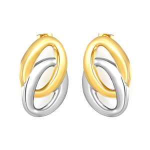 21.5mm*33.3mm Double-Ring O-Shape Stud Earrings, Two-tone Gold