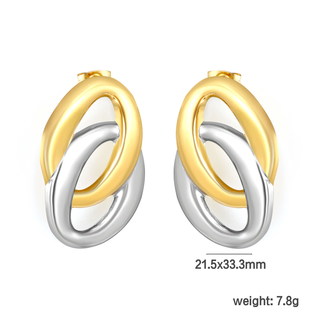 21.5mm*33.3mm Double-Ring O-Shape Stud Earrings, Two-tone Gold