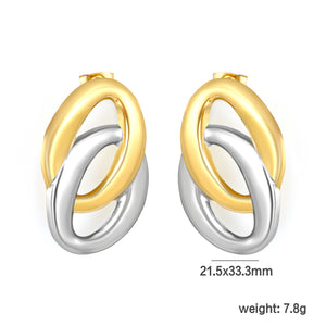21.5mm*33.3mm Double-Ring O-Shape Stud Earrings, Two-tone Gold