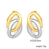 21.5mm*33.3mm Double-Ring O-Shape Stud Earrings, Two-tone Gold