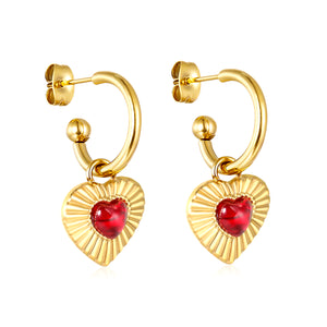 2.0mm*Outer Diameter 18mm 15.2mm*14mm Heart-Shaped Red Agate Stone Earrings, Gold