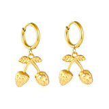 2.0mm x 10mm + 17x16mm Strawberry Earrings, Gold