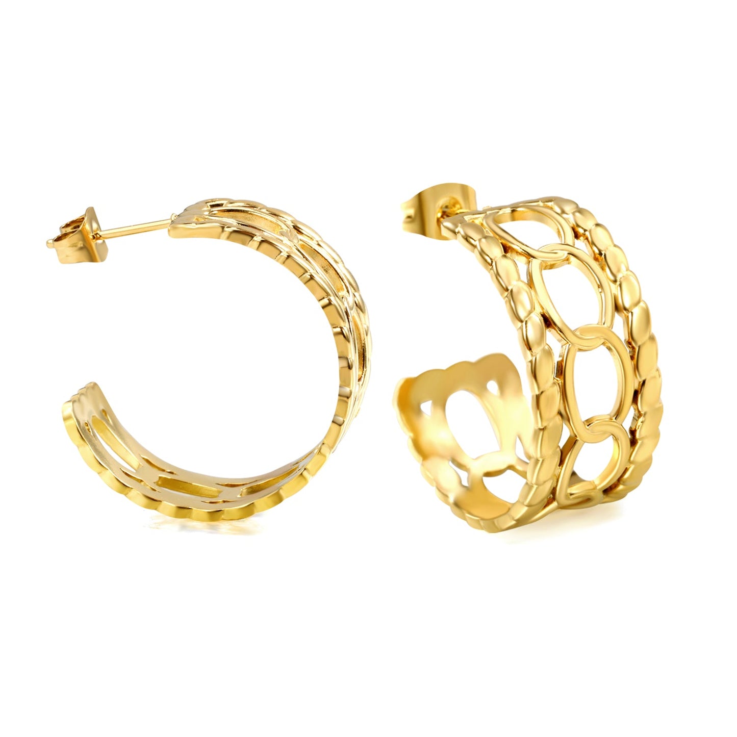 C-shaped hollow pattern earrings thickness 1.4*width 11.2*height 25mm gold color asonjewelry