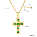 Cross-Shaped Square Emerald Nano Square Zircon Pendant 2.0 with Double-Sided Polished Round End Cap Necklace, Gold