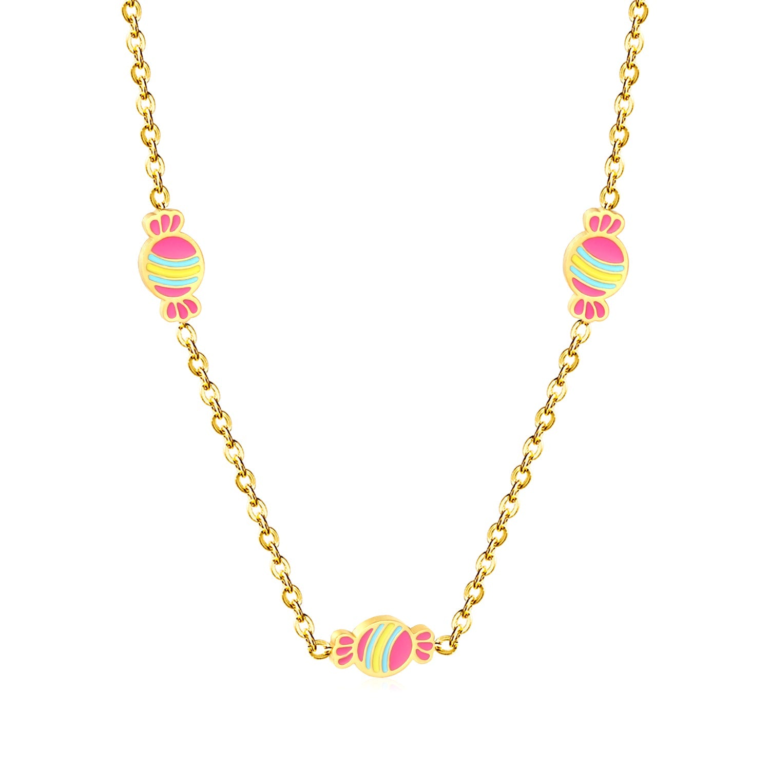 5*9mm Candy Pendant 0.35mm Cross Chain Round Tag Necklace Gold asonjewelry