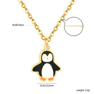 12.6*13.3mm Penguin Pendant 0.4mm Cross Chain Round Tag Necklace Gold