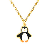 12.6*13.3mm Penguin Pendant 0.4mm Cross Chain Round Tag Necklace Gold