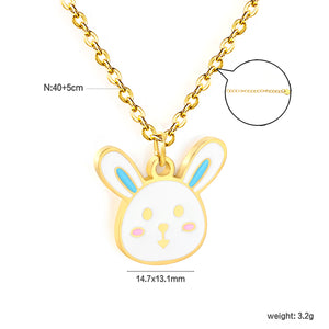 14.7*13.1mm Rabbit Pendant 0.4 Cross Chain Round Tag Necklace Gold