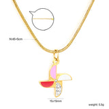 Windmill Drip Oil Pendant with Diamonds 1.3mm Round Snake Chain Round End Cap Necklace Gold