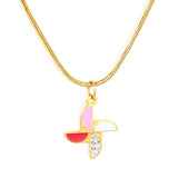 Windmill Drip Oil Pendant with Diamonds 1.3mm Round Snake Chain Round End Cap Necklace Gold