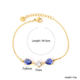 7*9mm pear-shaped white/blue diamonds, 7mm round white diamond, cross chain 18+3cm + 6mm round pendant tag, bracelet, gold