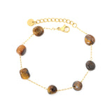 8mm Tiger's Eye Bead with 0.3mm Long Clasp Cross Chain 17+3cm + 6mm Round End Cap Bracelet, Gold