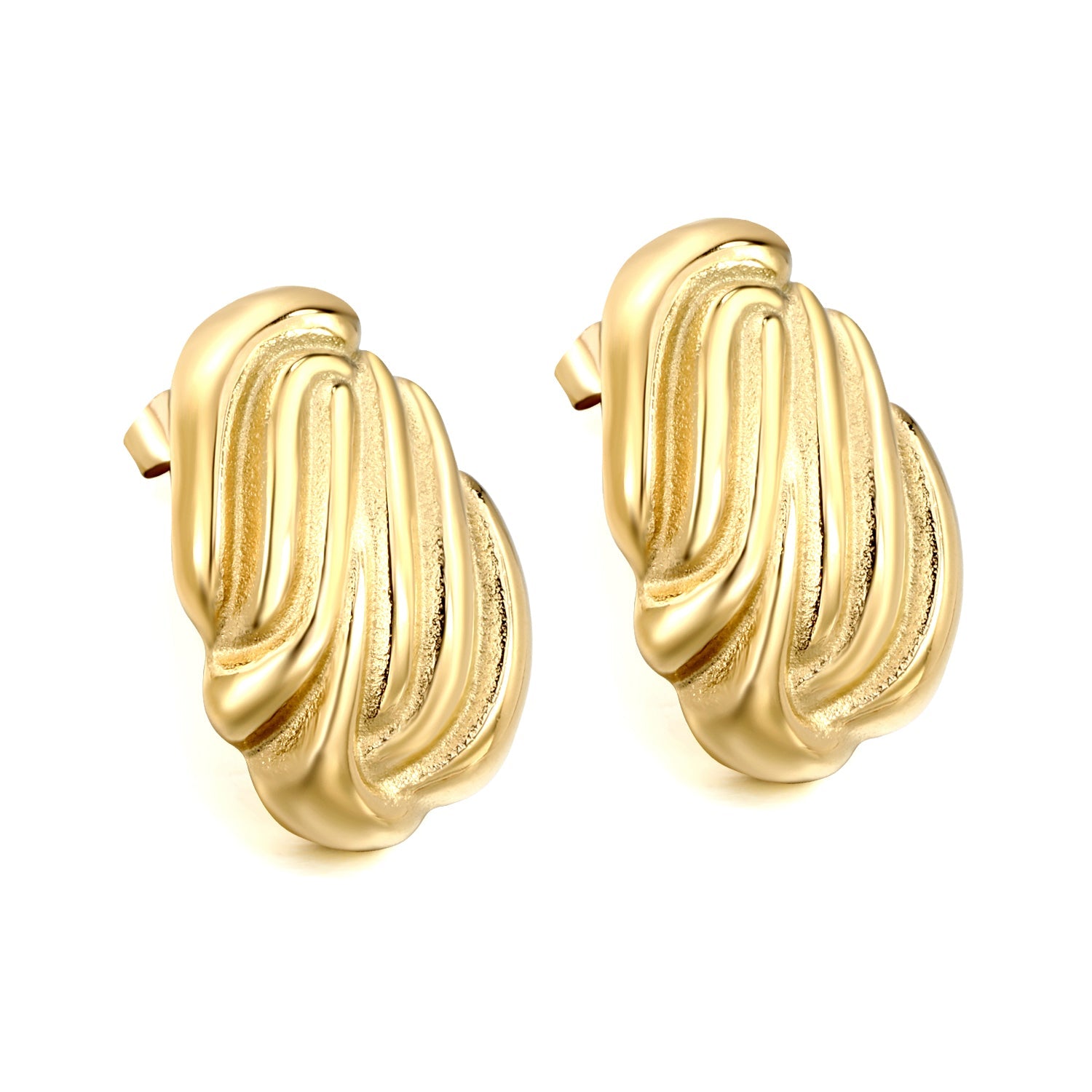 Shaped Textured Stud Earrings 21.5*29.5mm Goldtone asonjewelry