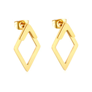 12.5*21.2mm Geometric Diamond Double-Wear Stud Earrings in Gold