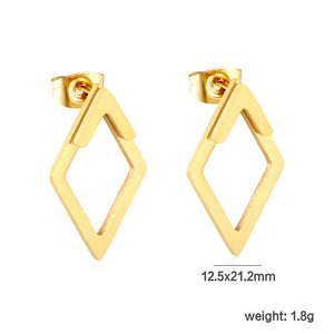 12.5*21.2mm Geometric Diamond Double-Wear Stud Earrings in Gold