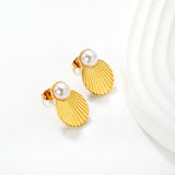 13*19mm Shell Pearl Stud Earrings, Gold