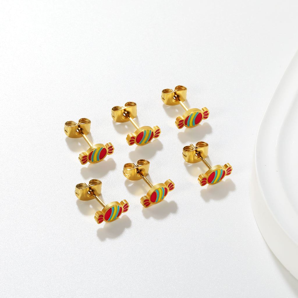 3 pairs of 5*9mm candy stud earrings in gold