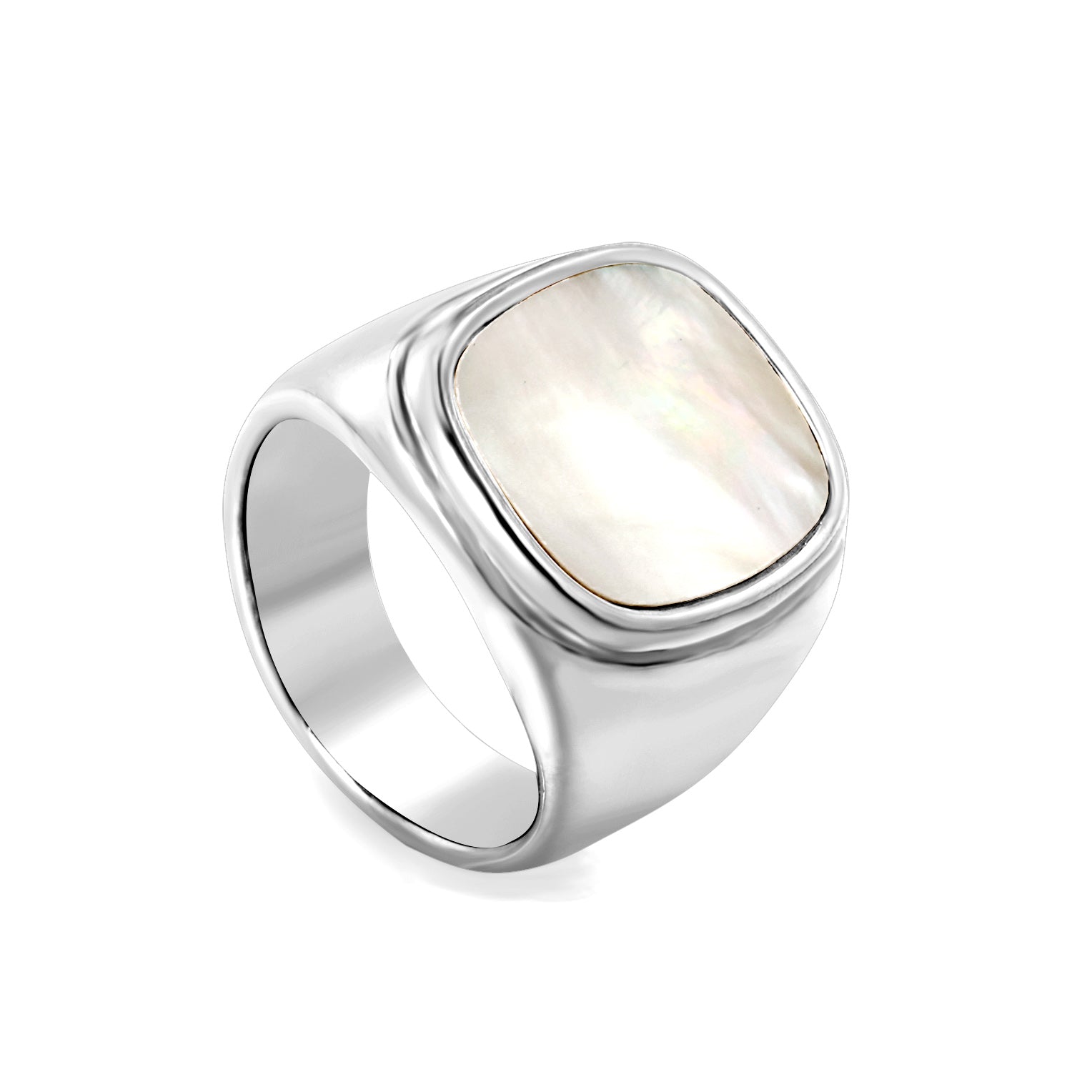 Casting process sticky white oversized shell ring square polished stainless steel ring asonjewelry