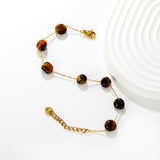 8mm Tiger's Eye Bead with 0.3mm Long Clasp Cross Chain 17+3cm + 6mm Round End Cap Bracelet, Gold