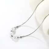 3 imitation pearls + 4 steel beads + round snake chain with round pendant Necklace in steel/gold