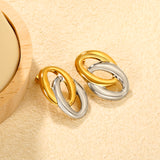 21.5mm*33.3mm Double-Ring O-Shape Stud Earrings, Two-tone Gold