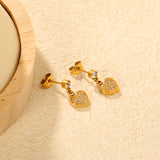 4mm Round Diamond & 8mm Heart Stud Earrings in Gold