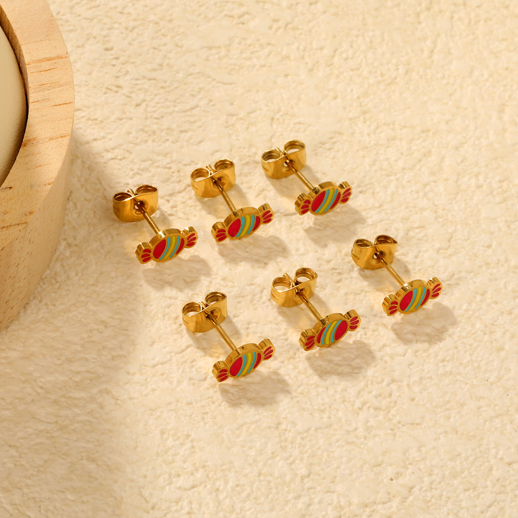 3 pairs of 5*9mm candy stud earrings in gold