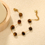 8mm Tiger's Eye Bead with 0.3mm Long Clasp Cross Chain 17+3cm + 6mm Round End Cap Bracelet, Gold