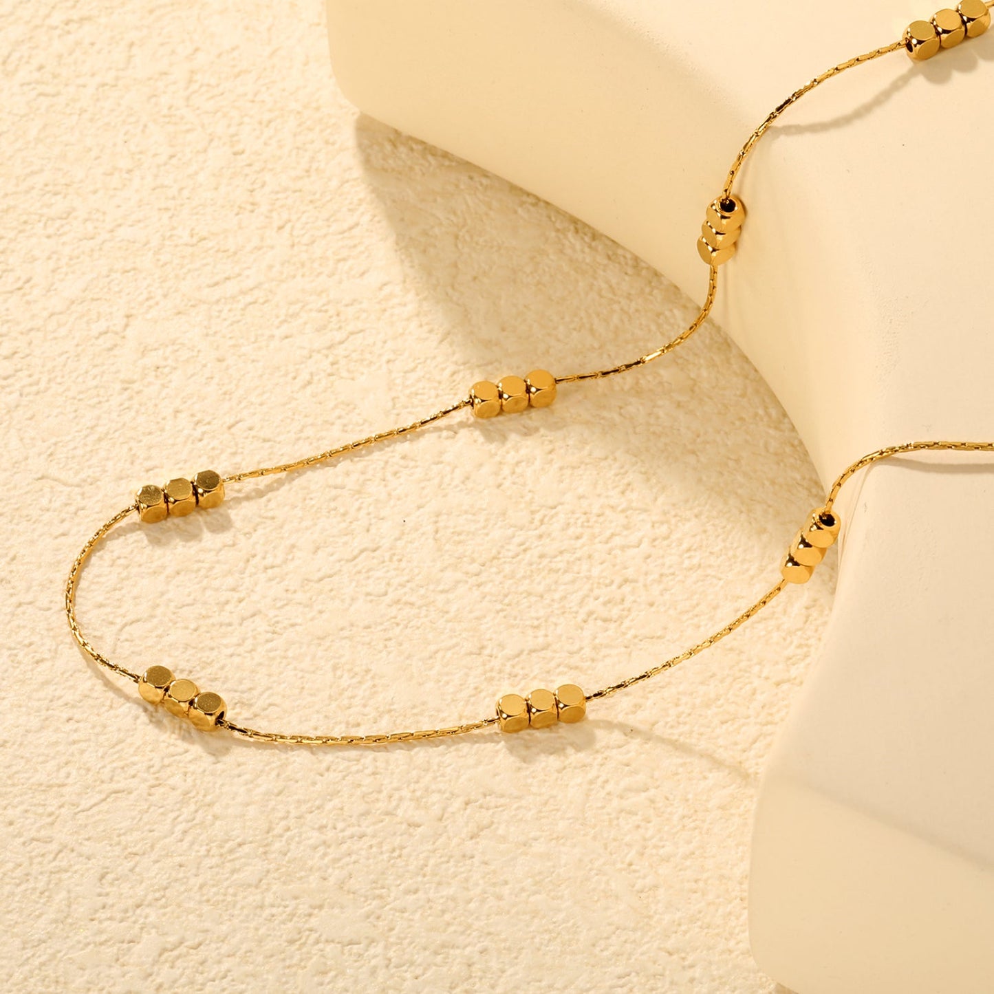 27 Chamfered Square Blocks 3mm Hammered Square Round Tag Necklace Gold asonjewelry