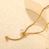 13mm iridescent shell bead 7mm steel bead 2.0mm square snake chain 65cm sweater chain, gold