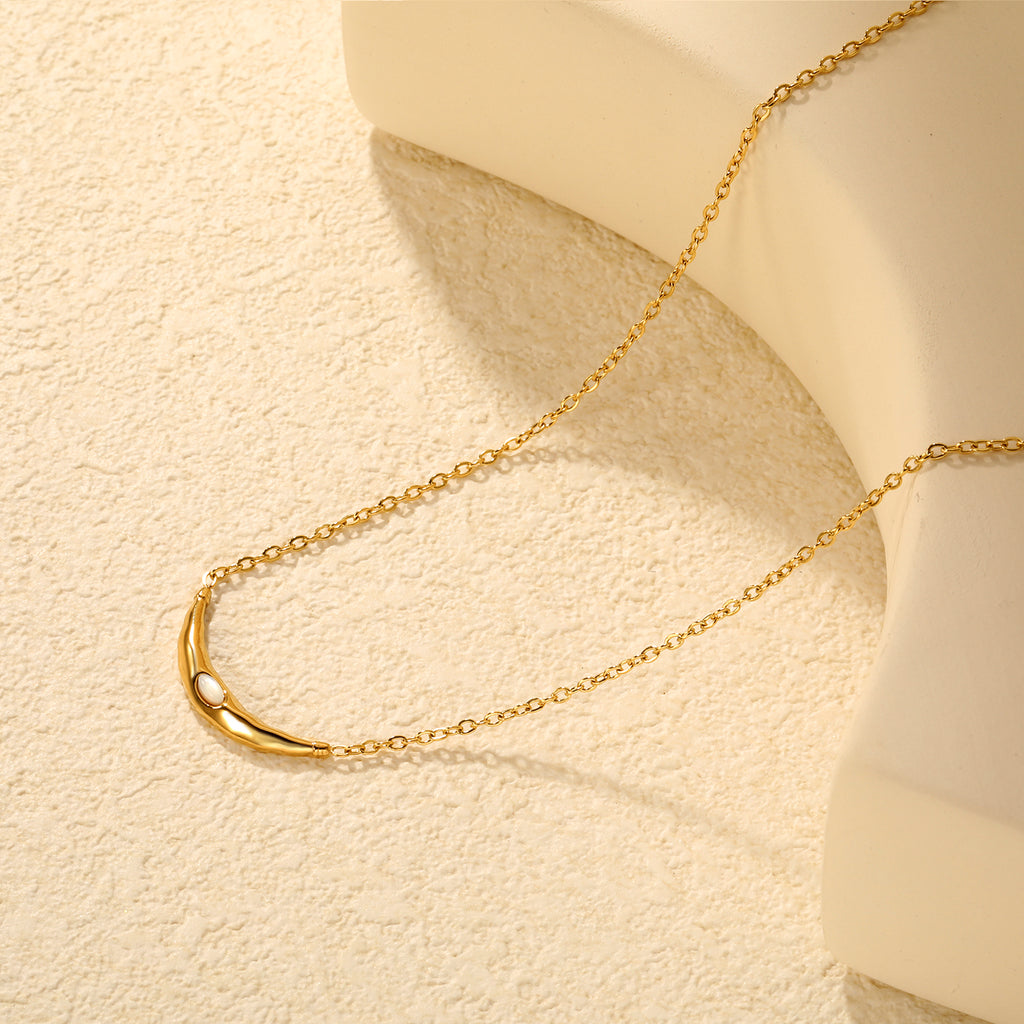 4*25mm Smiling Cat's Eye Stone 0.4mm Cross Chain Round Tassel Pendant Necklace Gold