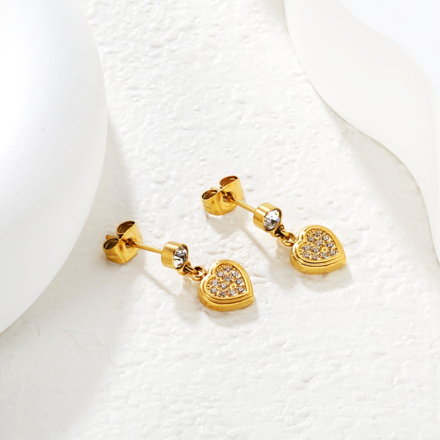 4mm Round Diamond & 8mm Heart Stud Earrings in Gold asonjewelry