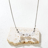 3 imitation pearls + 4 steel beads + round snake chain with round pendant Necklace in steel/gold