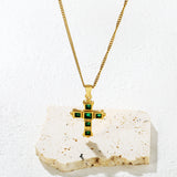 Cross-Shaped Square Emerald Nano Square Zircon Pendant 2.0 with Double-Sided Polished Round End Cap Necklace, Gold