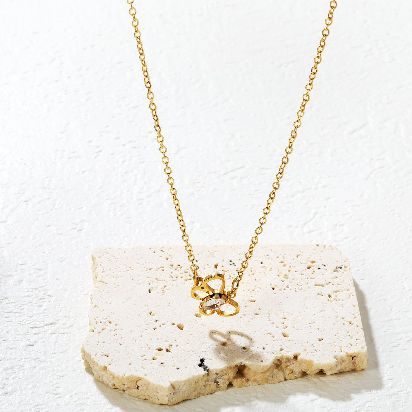 Openwork Butterfly with Marquise-Cut White Zirconia Pendant 0.4mm Cross Chain Round Tassel Pendant Necklace Gold asonjewelry