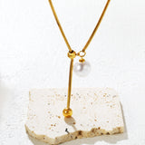 13mm iridescent shell bead 7mm steel bead 2.0mm square snake chain 65cm sweater chain, gold