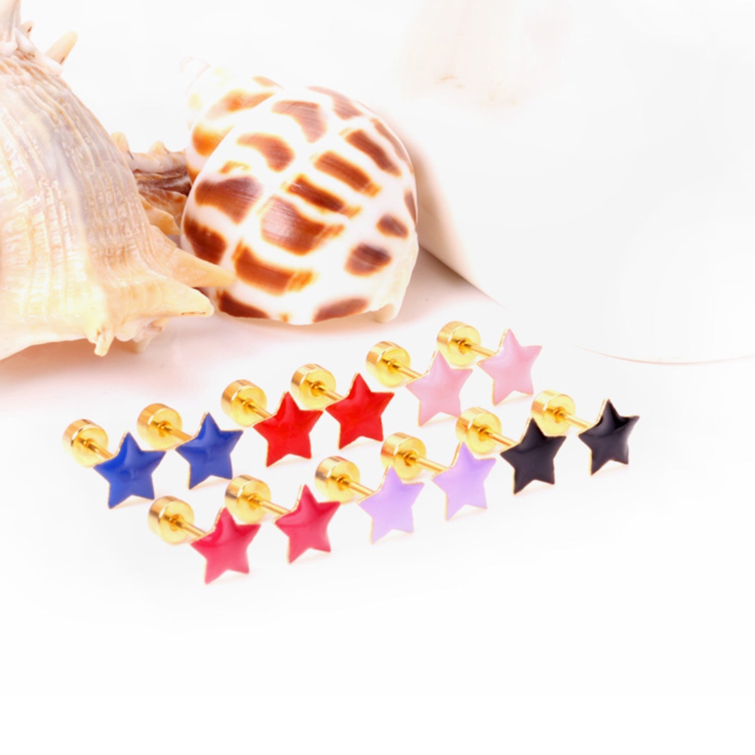 12 pairs steel/golden star ombre screwback stud earrings asonjewelry