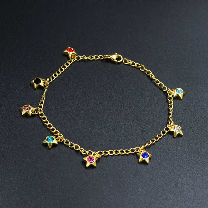 Pentagram Shaped Multi-color Charms Yellow Gold Soft Anklet asonjewelry