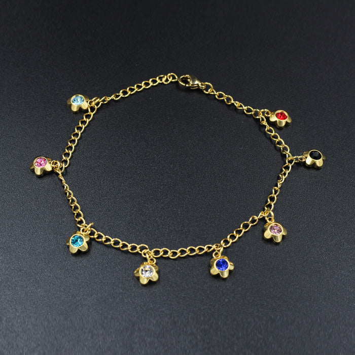 Pentagram Shaped Multi-colored Goldtone Charms Soft Anklet asonjewelry